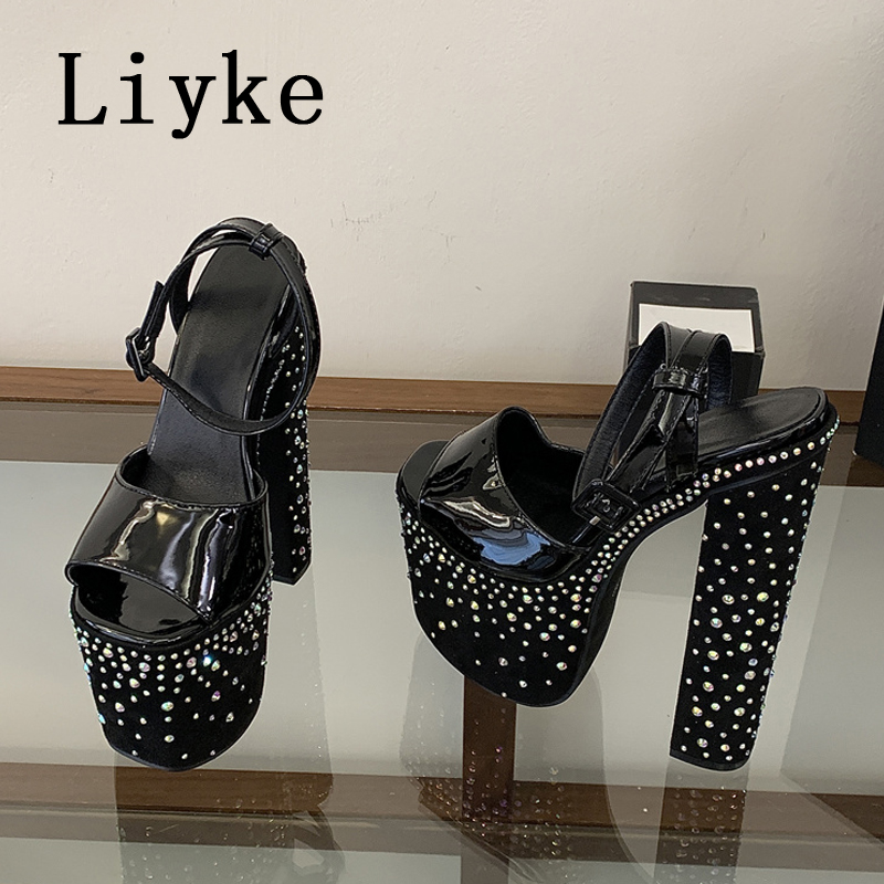 Street Fashion Women - Liyke Fashion Crystal Rhinestone Thick High