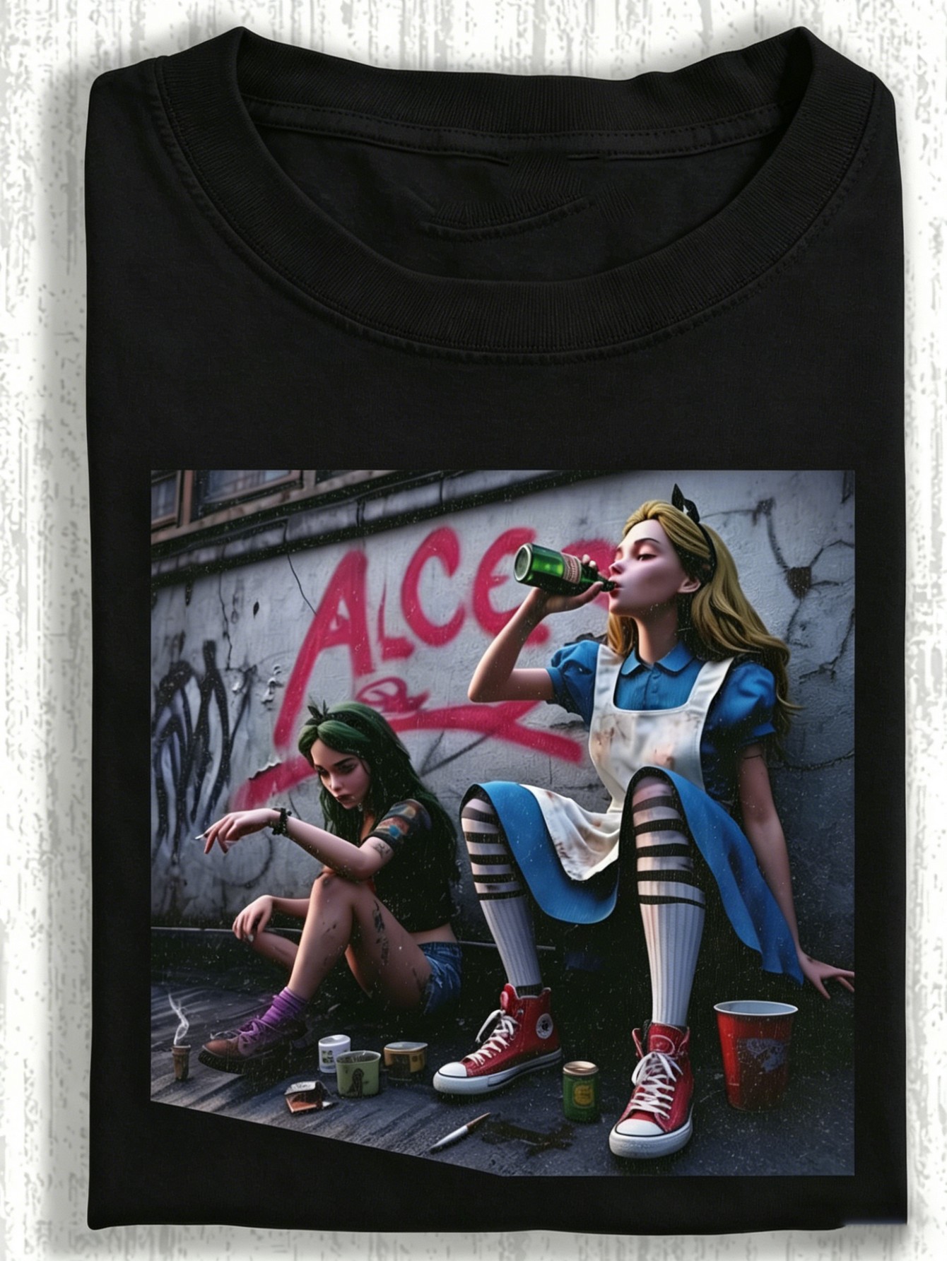 Street Fashion Elements - Double Vivid Rebellious Character Printed T-Shirt