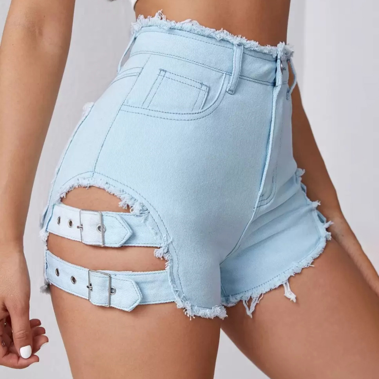 Street Fashion Denim - Women High Waist Denim Shorts Distressed