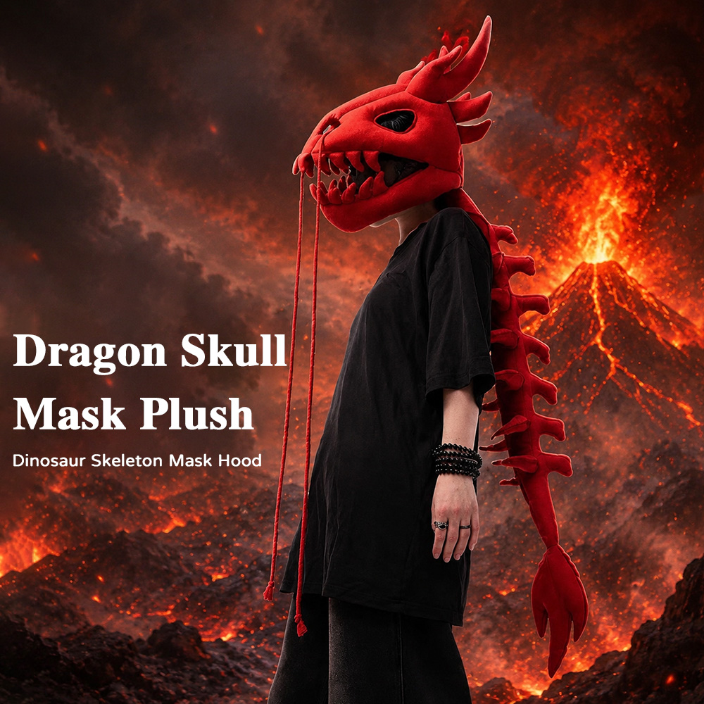 Street Fashion Shoot - Dragon Skull Spine Plush Hood Long