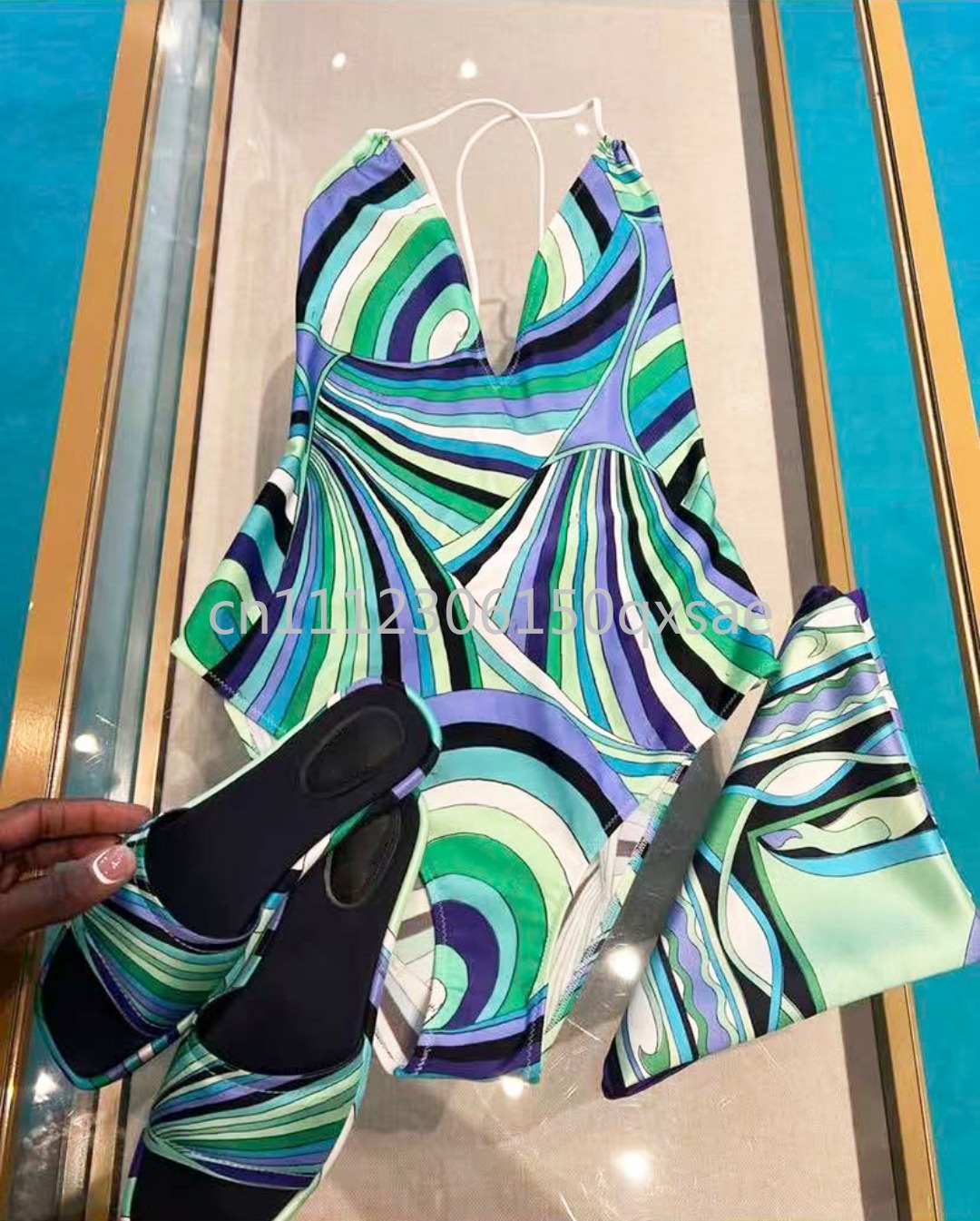 Street Fashion Brand Logo - Fashion Design Women's Green Scarf Swimsuits