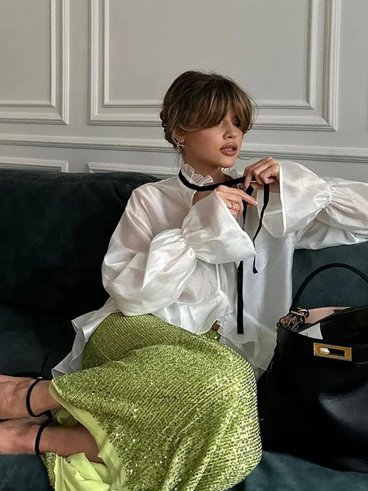Women White Ruffle Hem Tie Nec - đánh giá và giá Fashion Street Night
