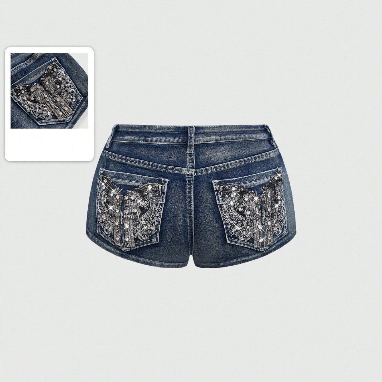 Summer Rhinestone Embroidered  - đánh giá và giá Street Fashion Denim