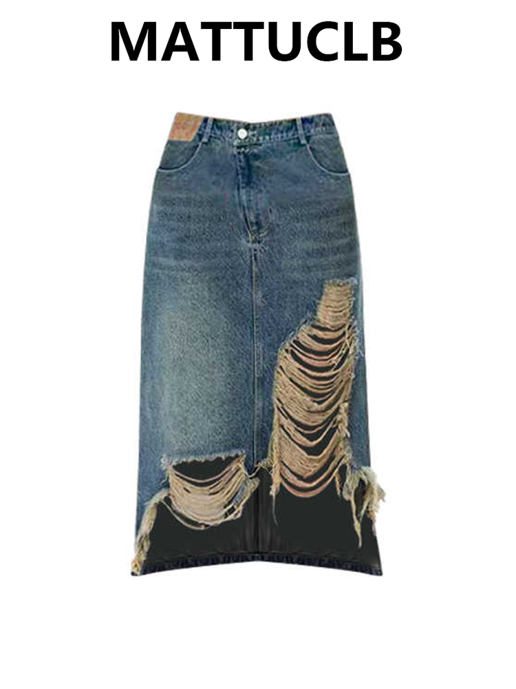 Women 2000s Midi Skirt Ripped  - đánh giá và giá Street Fashion Denim