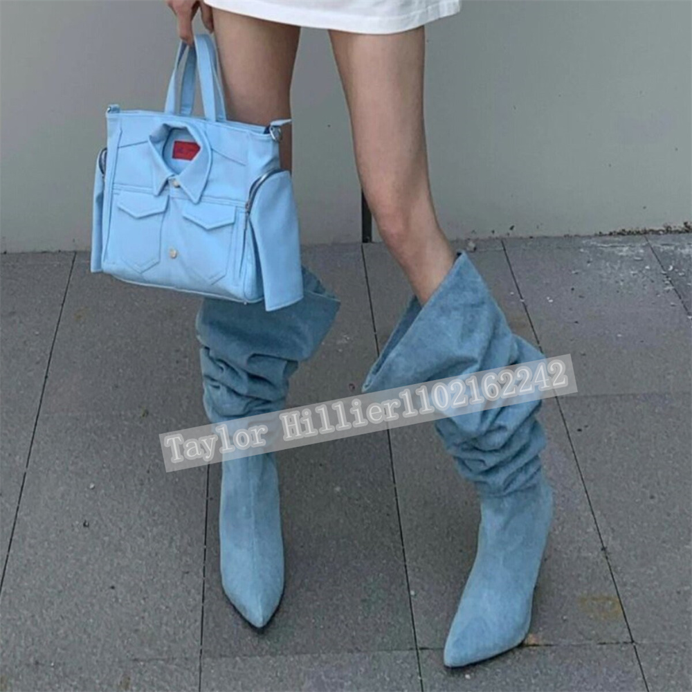 Springtime Blue Denim Pleated  - đánh giá và giá Street Fashion Denim