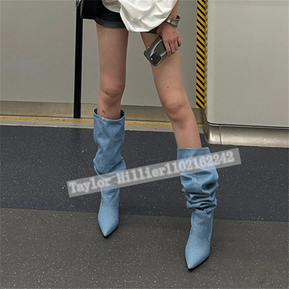 Springtime Blue Denim Pleated  - đánh giá và giá Street Fashion Denim