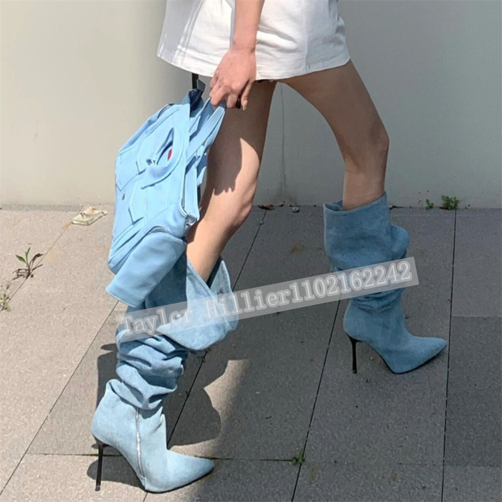 Springtime Blue Denim Pleated  - đánh giá và giá Street Fashion Denim