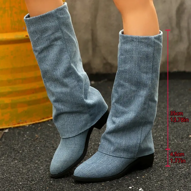 Women's Knee High Boots Autumn - đánh giá và giá Street Fashion Denim