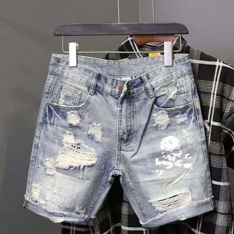 Summer Men's Worn Bead Hole Be - đánh giá và giá Street Fashion Jeans Men